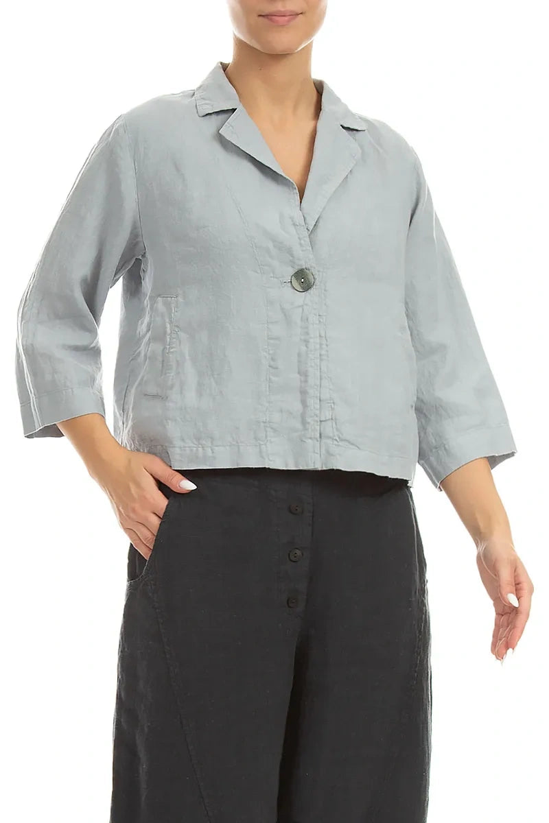Veste Blazer en Lin Gris Argenté à Bouton Unique