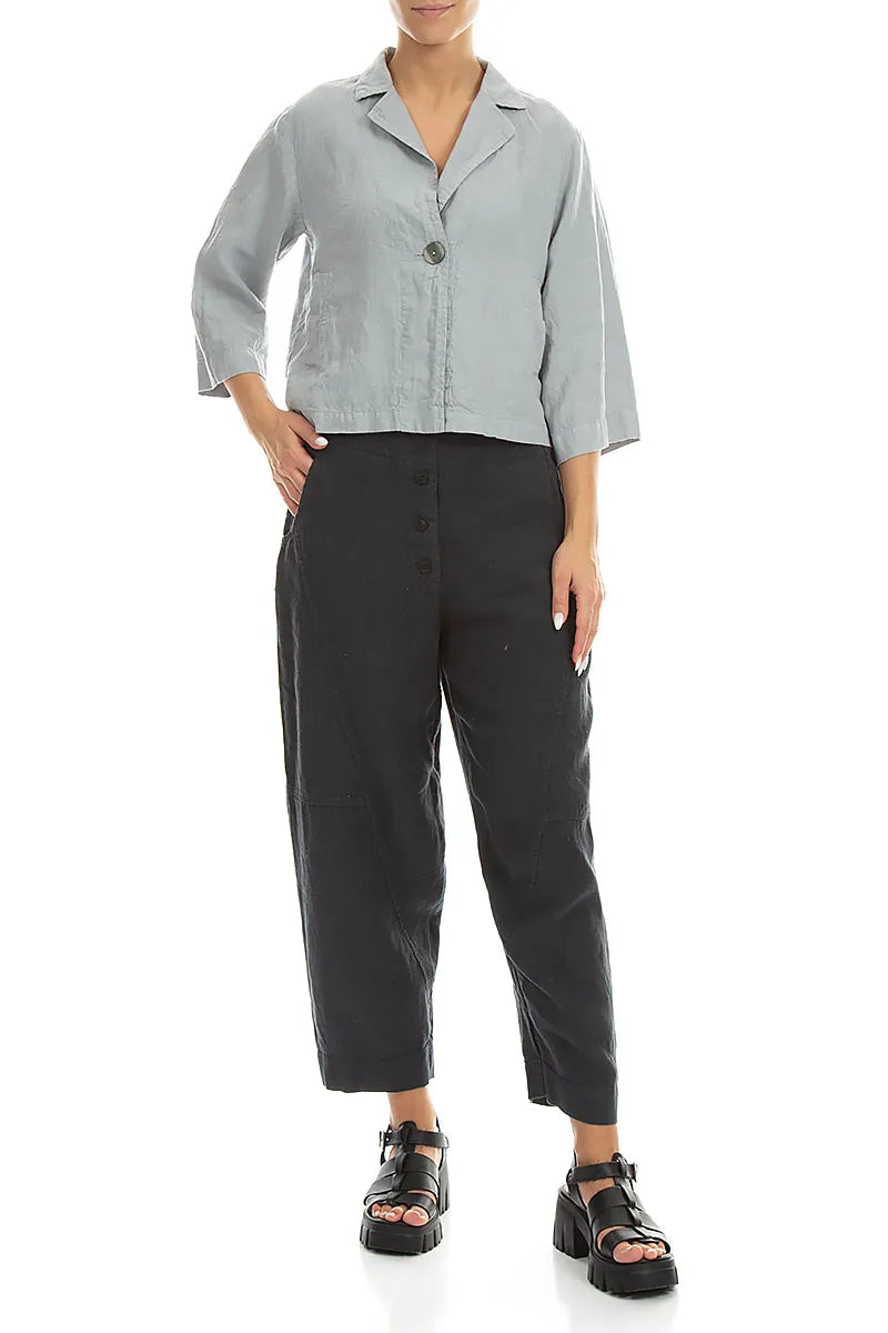 Veste Blazer en Lin Gris Argenté à Bouton Unique