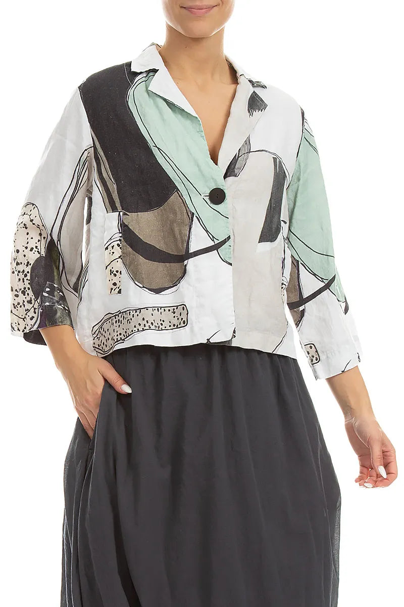 Single Button Tumbled Stone Linen Blazer Jacket 3