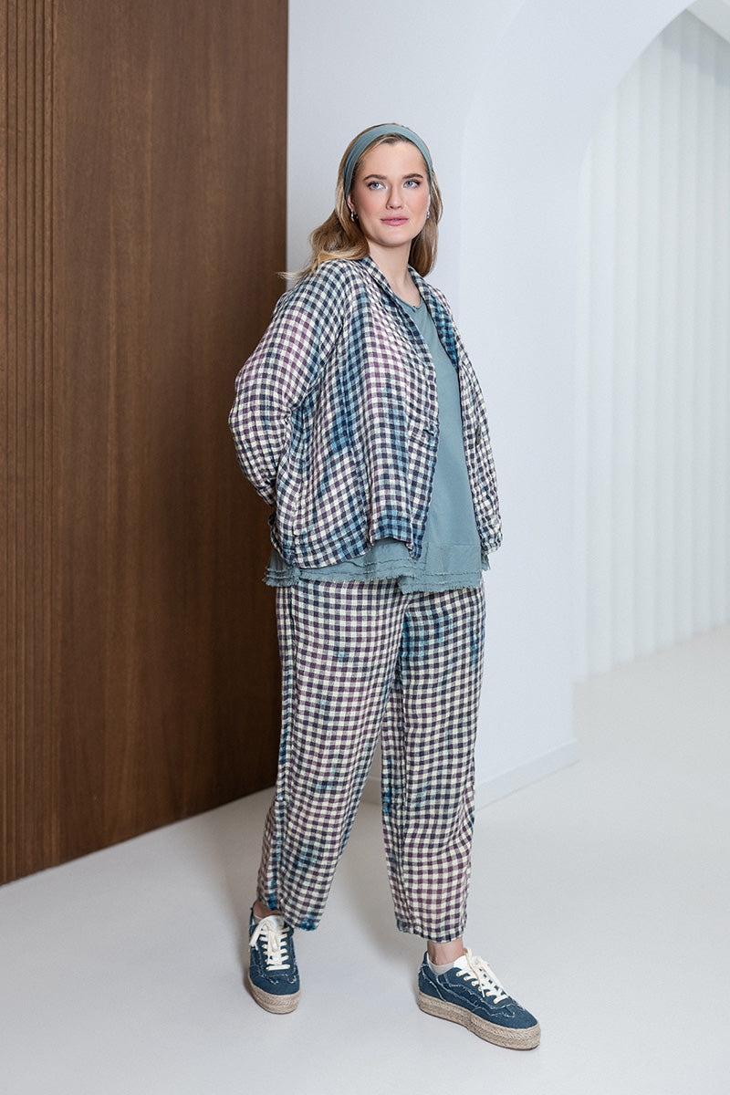 Single Button Vintage Check Linen Jacket