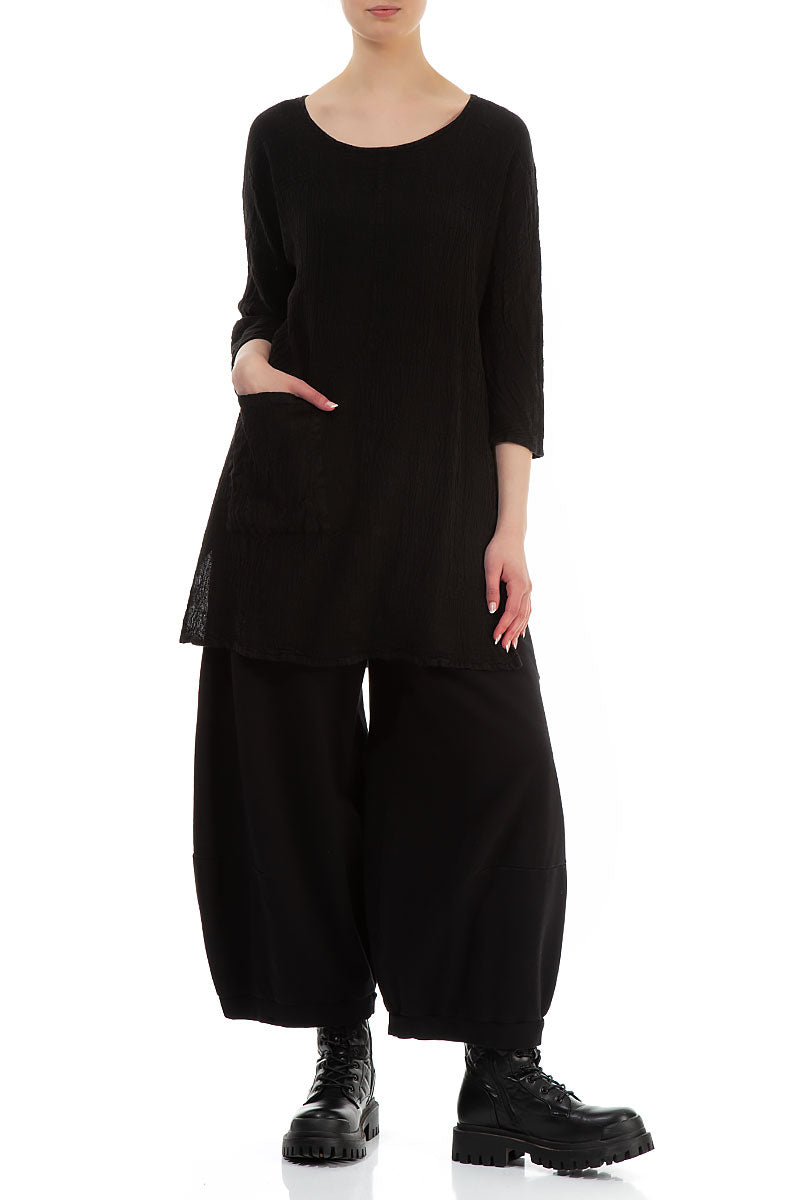 Single Pocket Black Linen Viscose Tunic 4