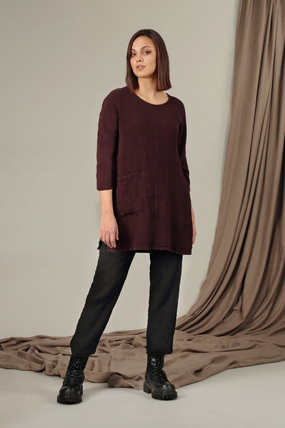 Single Pocket Maroon Linen Tunic 6