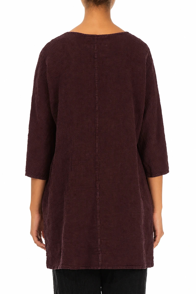 Single Pocket Maroon Linen Tunic 2