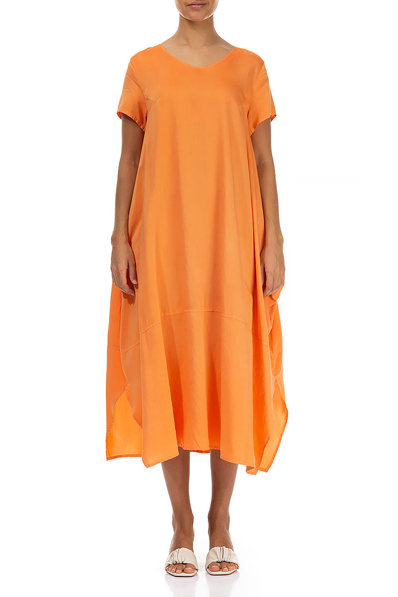Single Pocket Neon Orange Silk Bamboo Dress 1