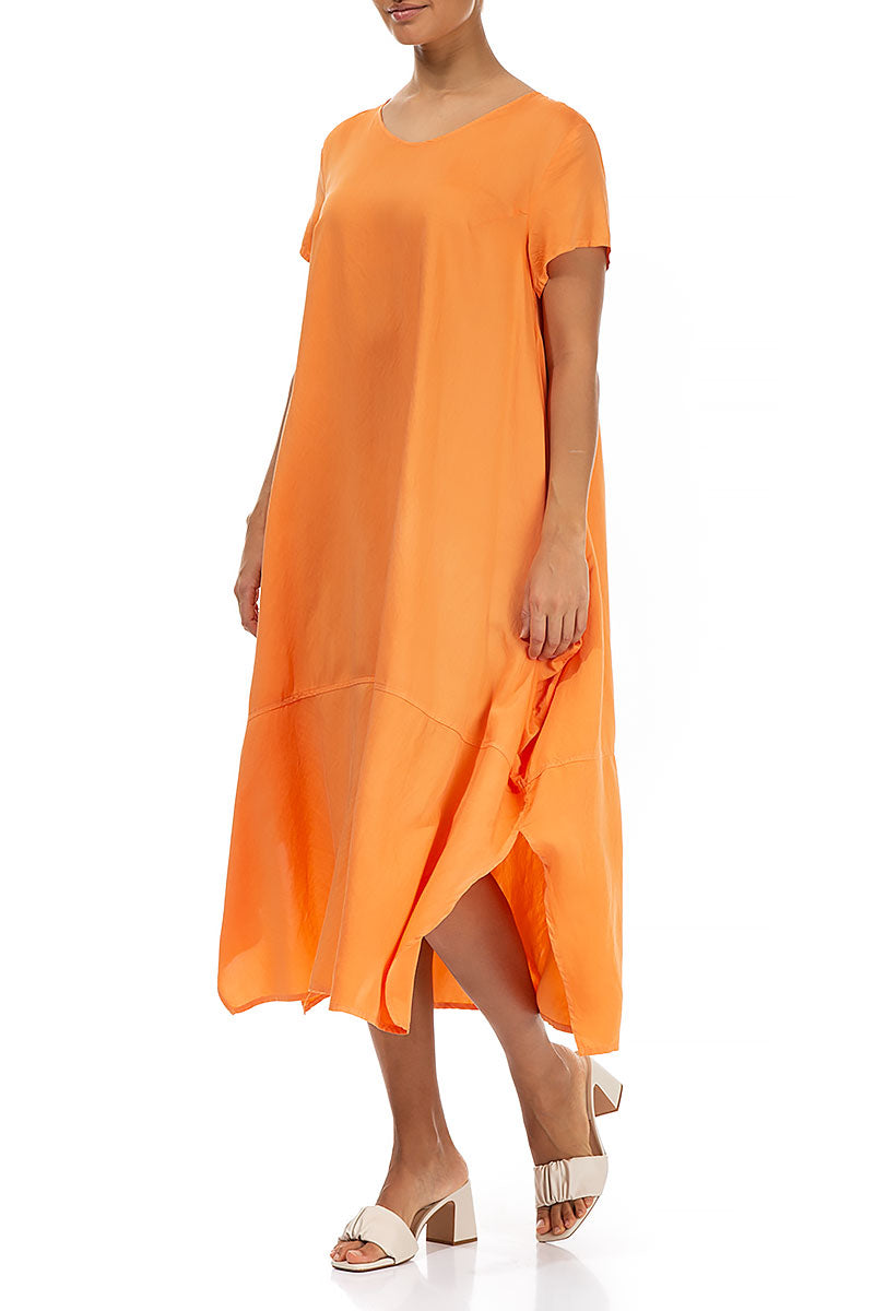 Single Pocket Neon Orange Silk Bamboo Dress 3