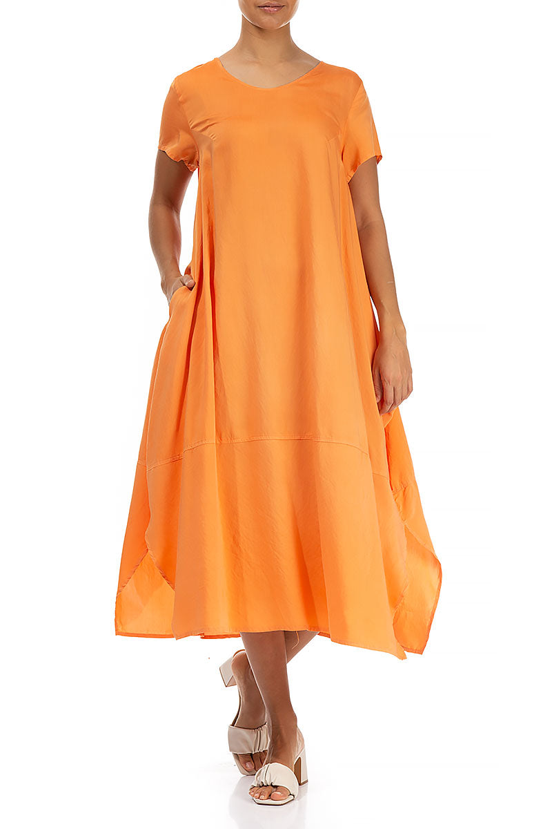 Single Pocket Neon Orange Silk Bamboo Dress 4