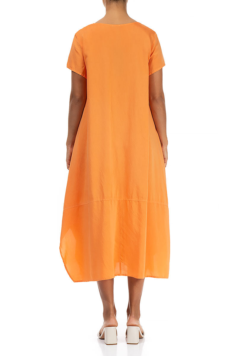 Single Pocket Neon Orange Silk Bamboo Dress 2