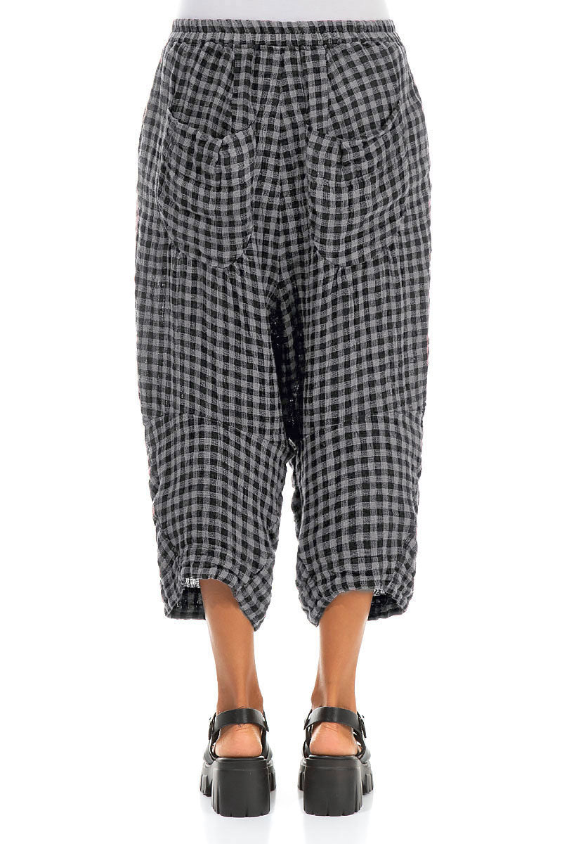 Six Pockets Grey Check Linen Trousers 2