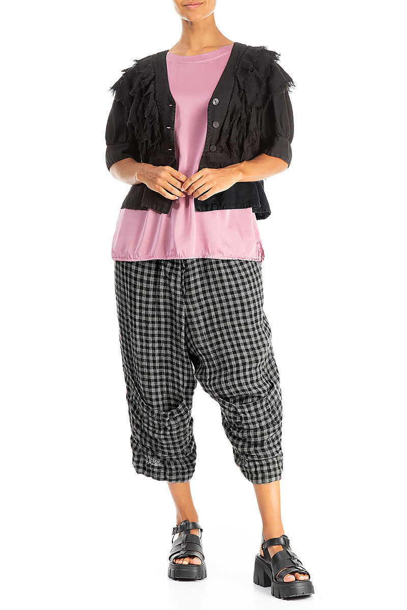 Six Pockets Grey Check Linen Trousers 4