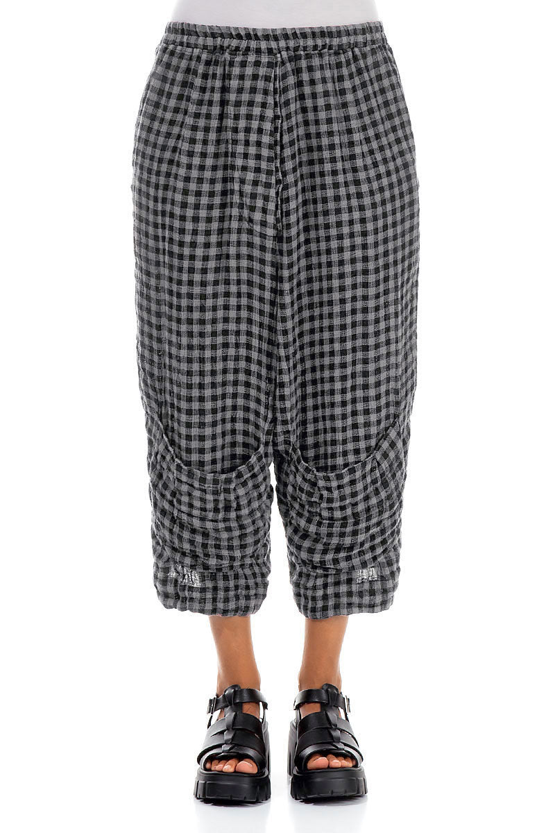 Six Pockets Grey Check Linen Trousers 1
