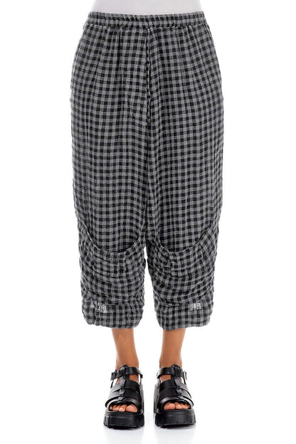 Six Pockets Grey Check Linen Trousers 1