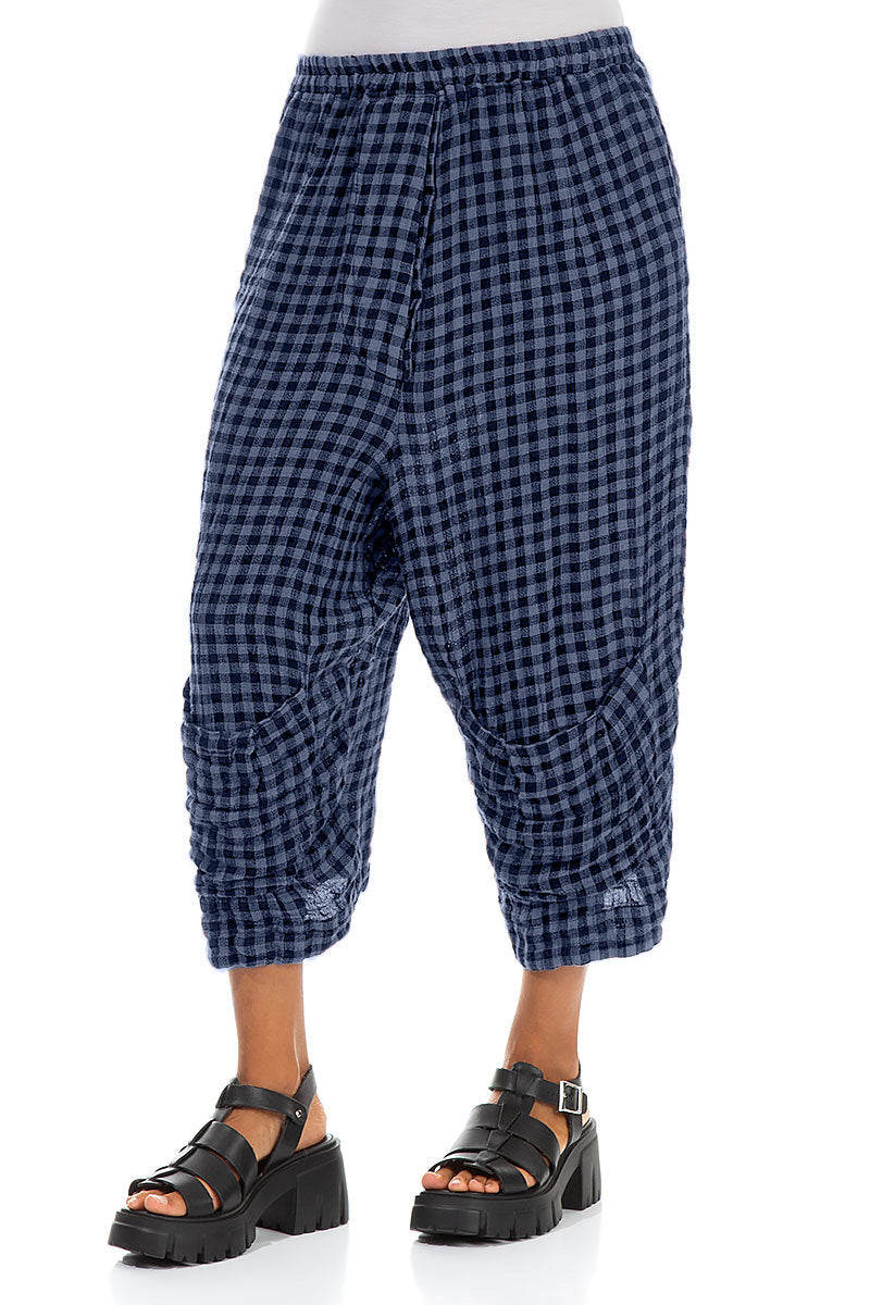 Six Pockets Blue Nova Check Linen Trousers 3