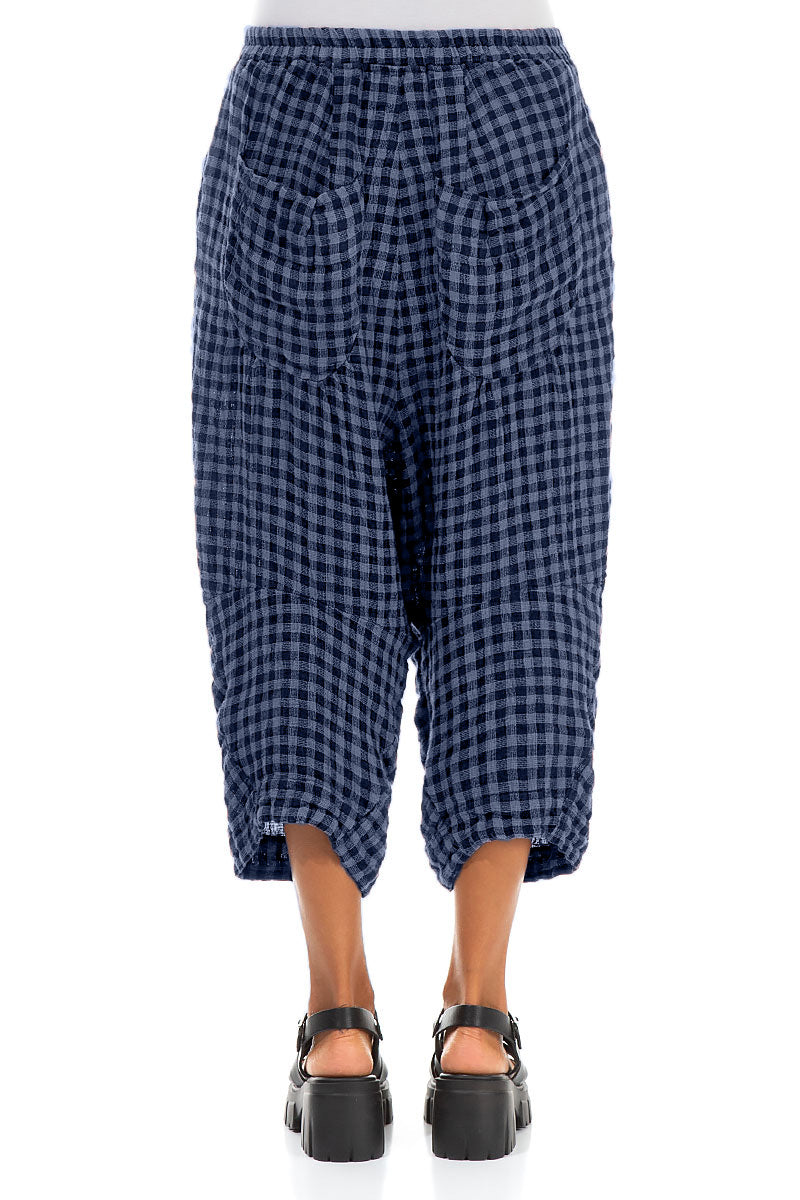 Six Pockets Blue Nova Check Linen Trousers 2