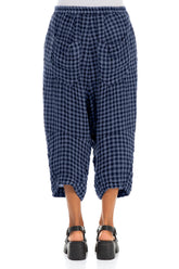 Six Pockets Blue Nova Check Linen Trousers 2