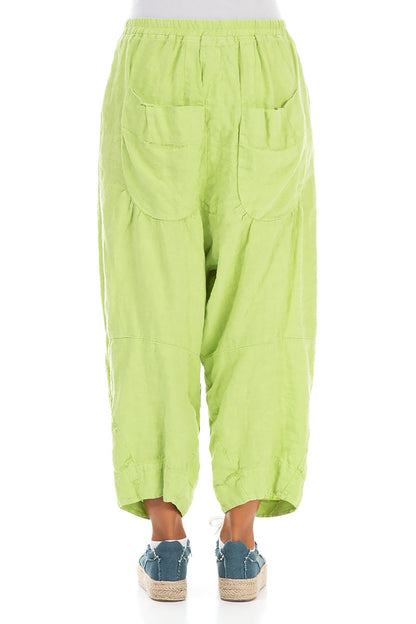 Six Pockets Lime Linen Trousers 2