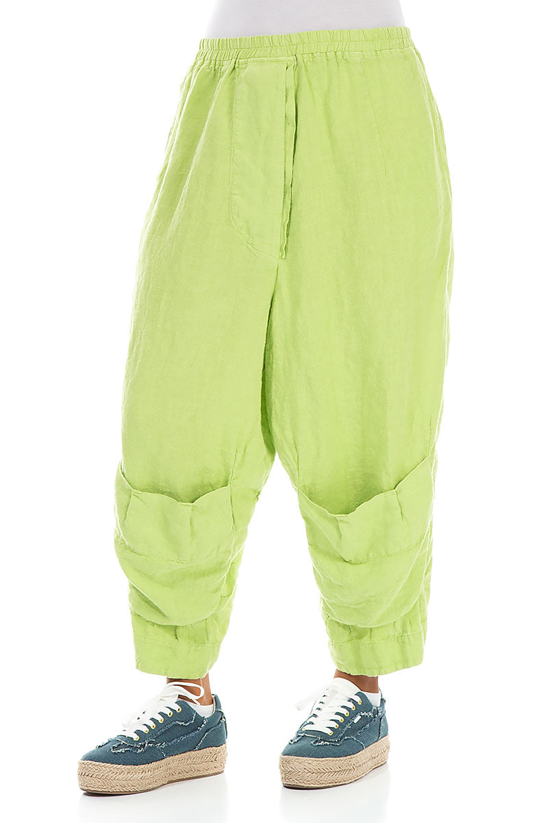 Six Pockets Lime Linen Trousers 3