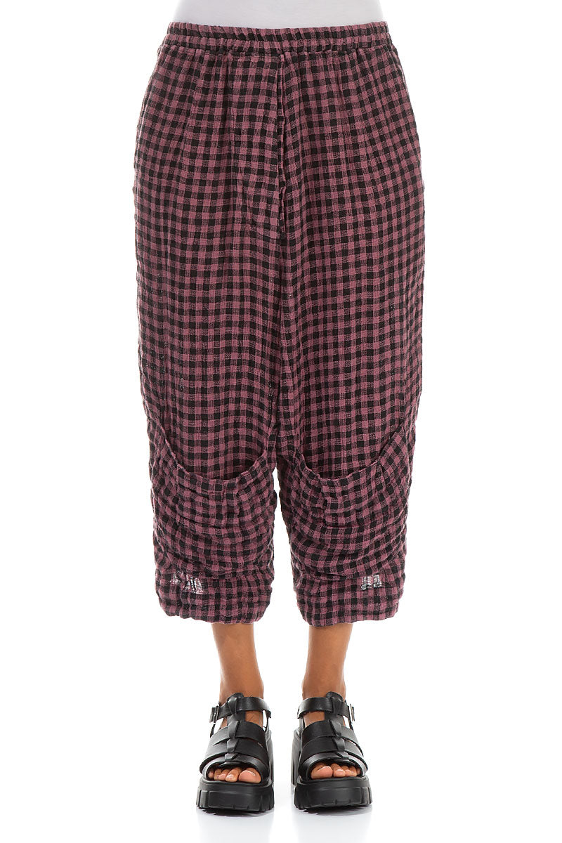 Six Pockets Mauve Taupe Check Linen Trousers 1
