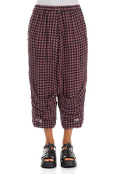 Six Pockets Mauve Taupe Check Linen Trousers 1