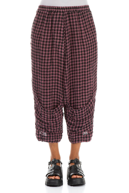 Six Pockets Mauve Taupe Check Linen Trousers 1