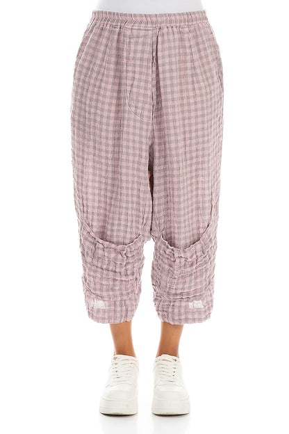 Six Pockets Pink Check Linen Trousers 1