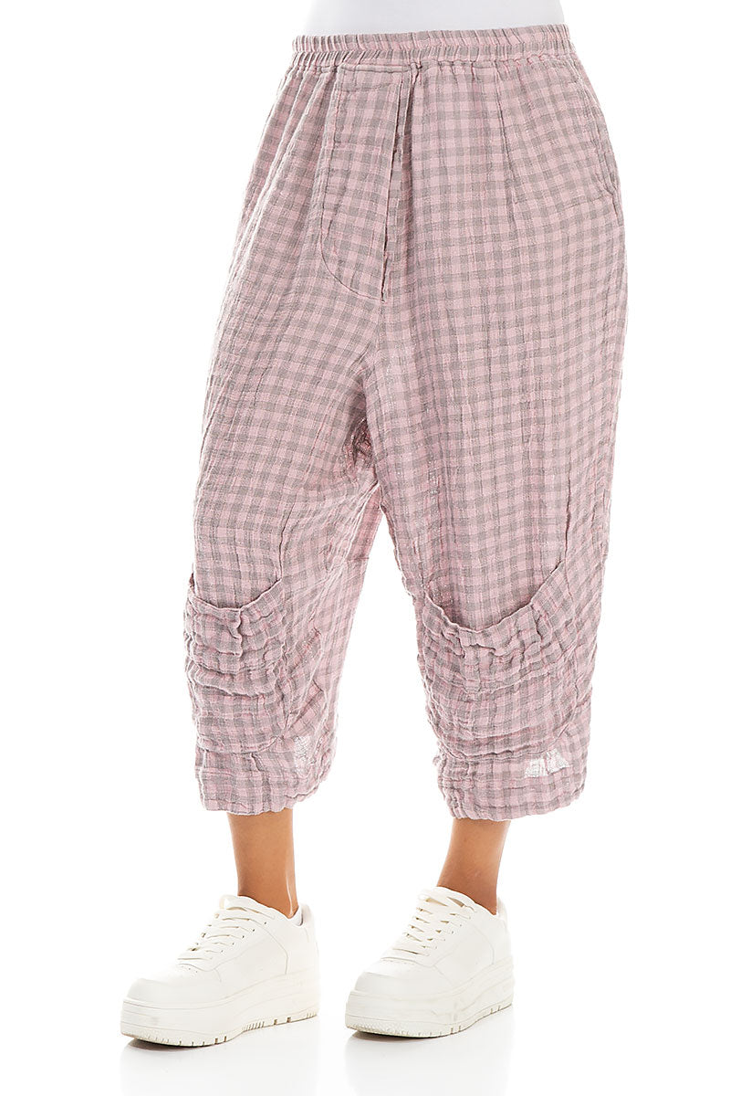 Six Pockets Pink Check Linen Trousers 3