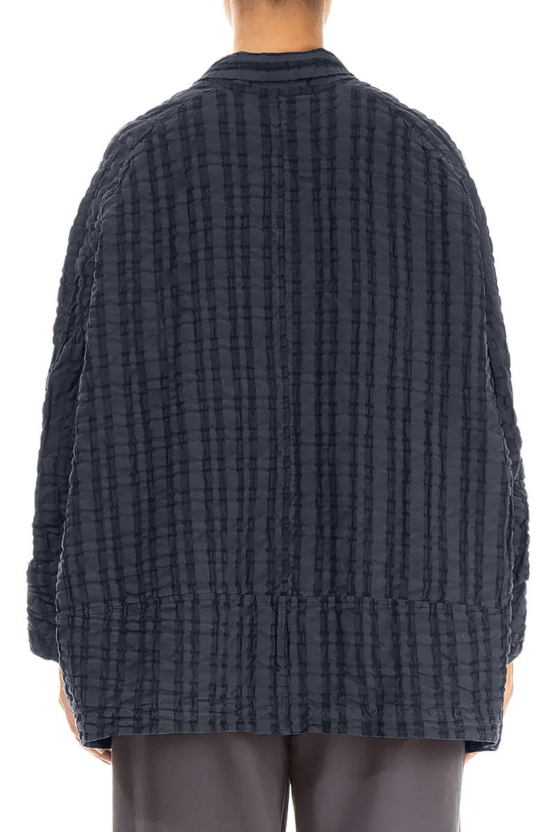 Slate Blue Checkered Linen Cotton Jacket 2