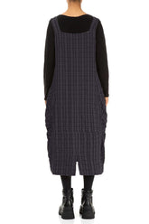 Slate Blue Checkered Linen Cotton Pinafore Dress 2