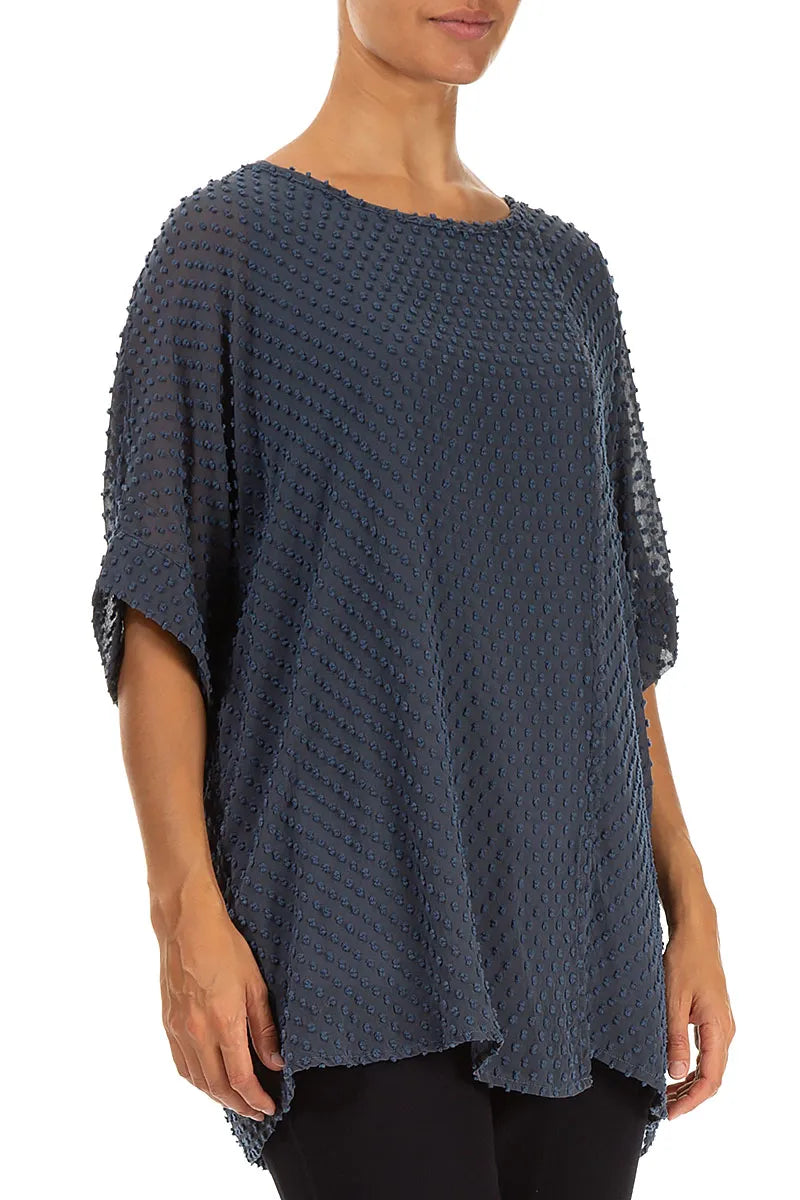 Slate Blue Dotty Silk Blouse 3