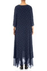 Slate Blue Dotty Silk Maxi Dress 2