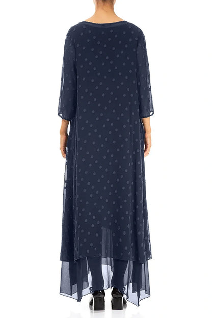 Slate Blue Dotty Silk Maxi Dress 2