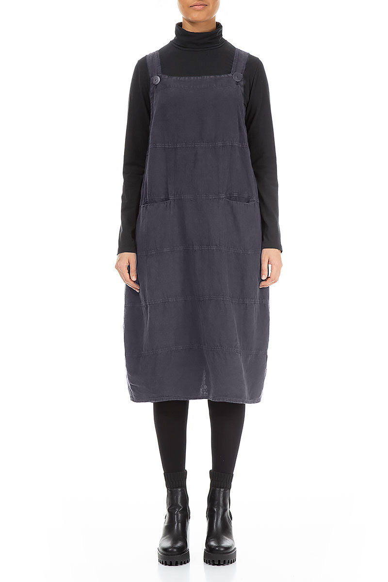 Slate Blue Linen Dungaree Dress 1