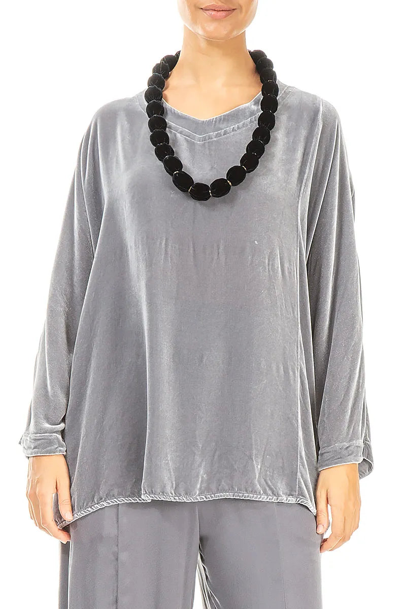 Slate Blue Silk Velvet Bead Necklace 3