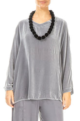 Slate Blue Silk Velvet Bead Necklace 3