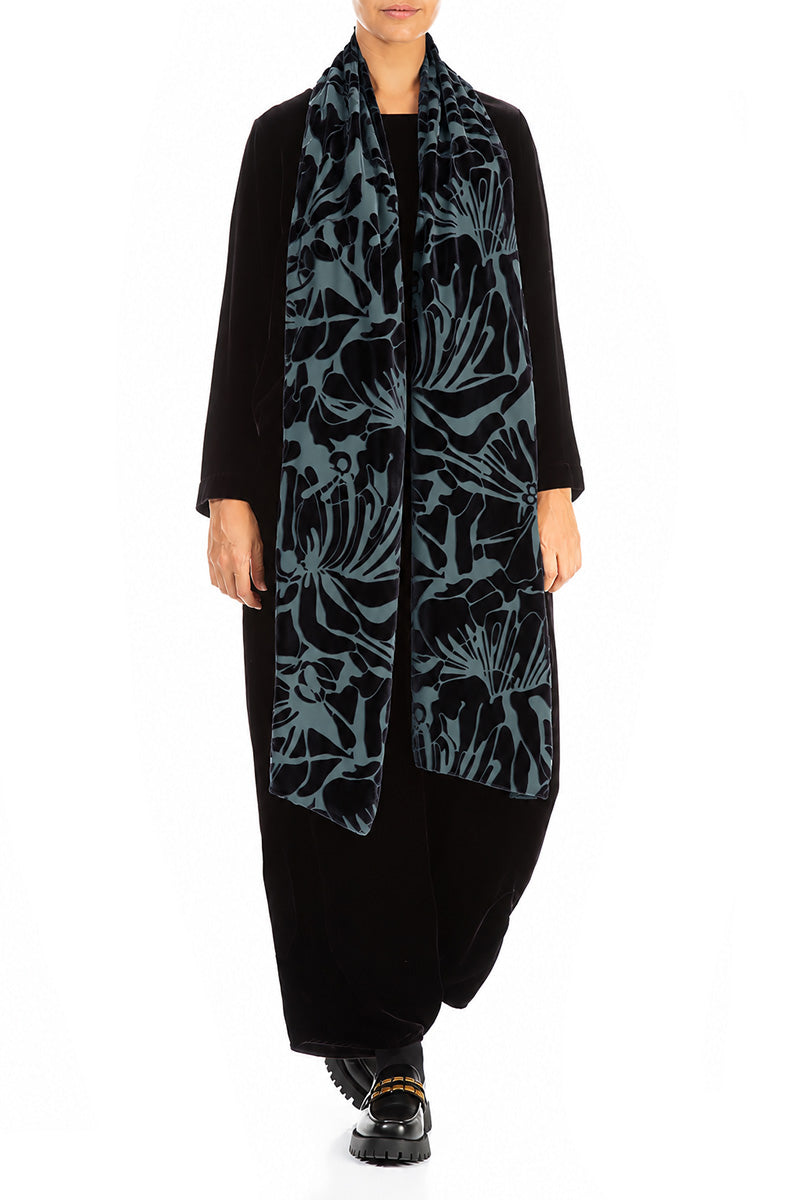 Slate Floral Devoré Silk Velvet Scarf 2