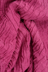 Sleeved Cowl Neck Fuchsia Crinkled Silk Linen Dress 5