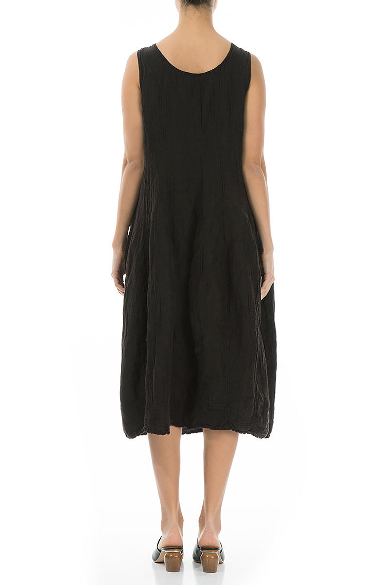 Sleeveless Balloon Crinkled Black Silk Dress 2