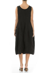 Sleeveless Balloon Crinkled Black Silk Dress 2