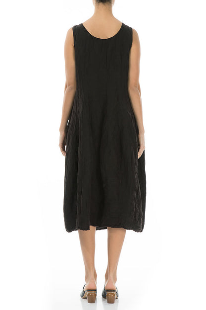 Sleeveless Balloon Crinkled Black Silk Dress 2