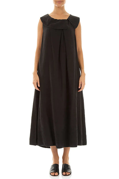 Ärmelloses schwarzes Leinenkleid in A-Linie