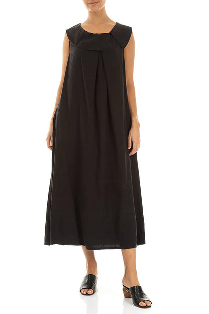 Ärmelloses schwarzes Leinenkleid in A-Linie