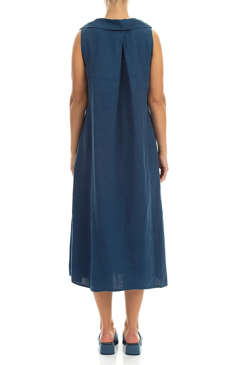 Sleeveless A-line Navy Linen Dress 2