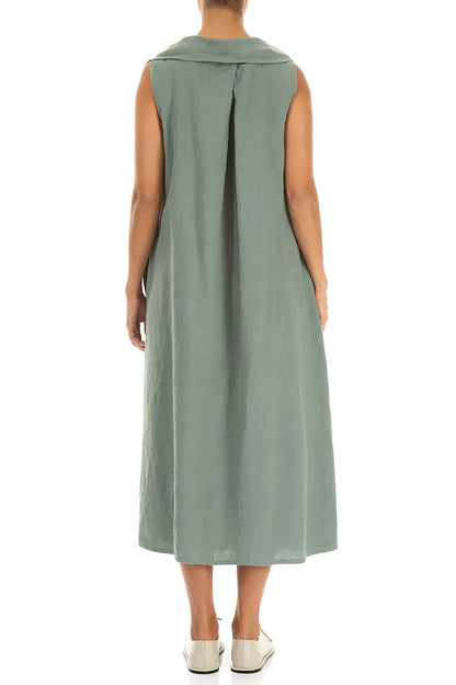 Ärmelloses A-Linien-Leinenkleid in Salbeigrün