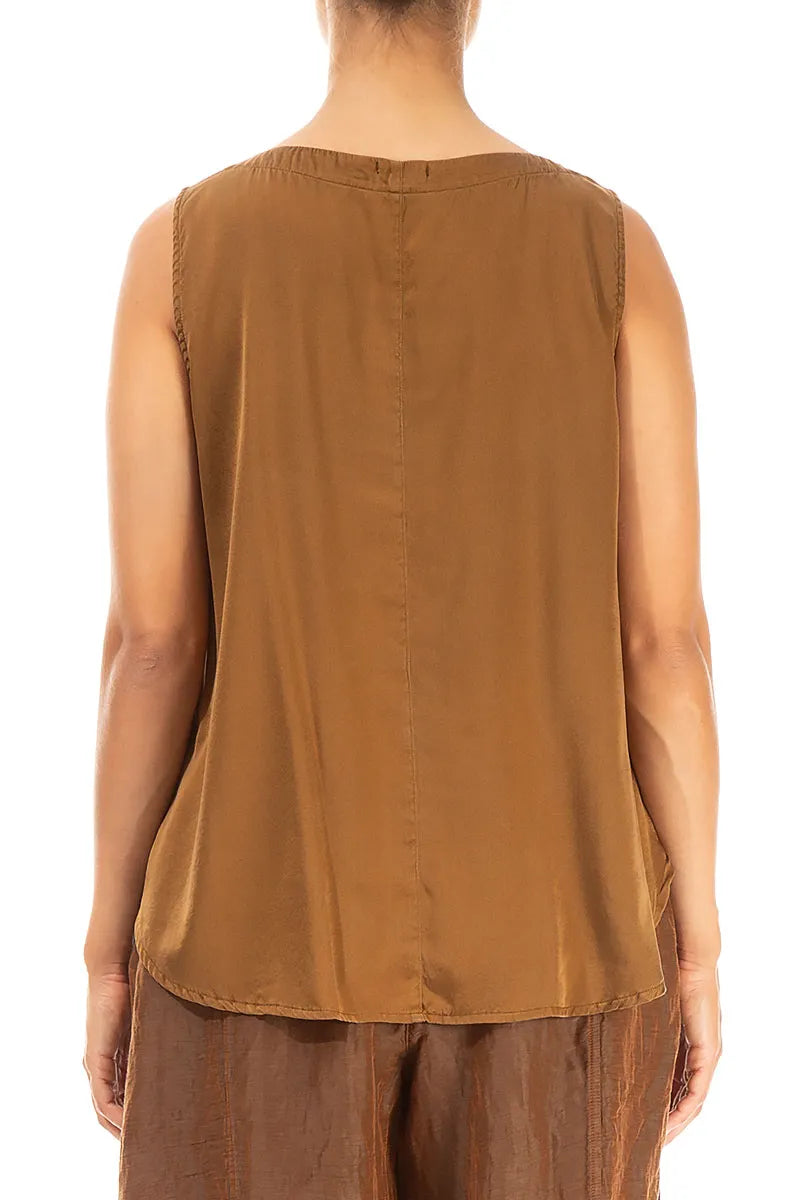 Sleeveless Aged Copper Silk Top 2