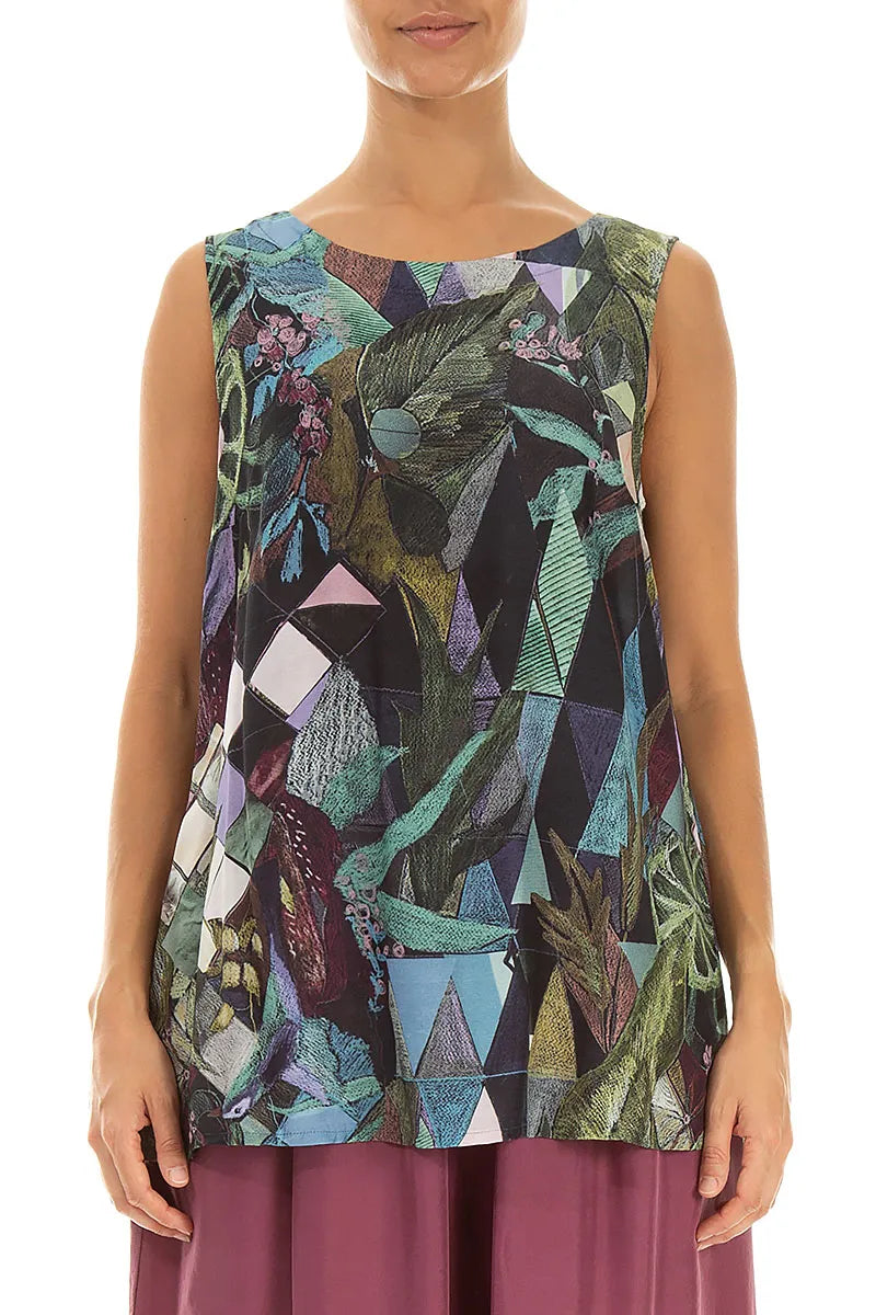 Sleeveless Art Mosaic Silk Bamboo Top