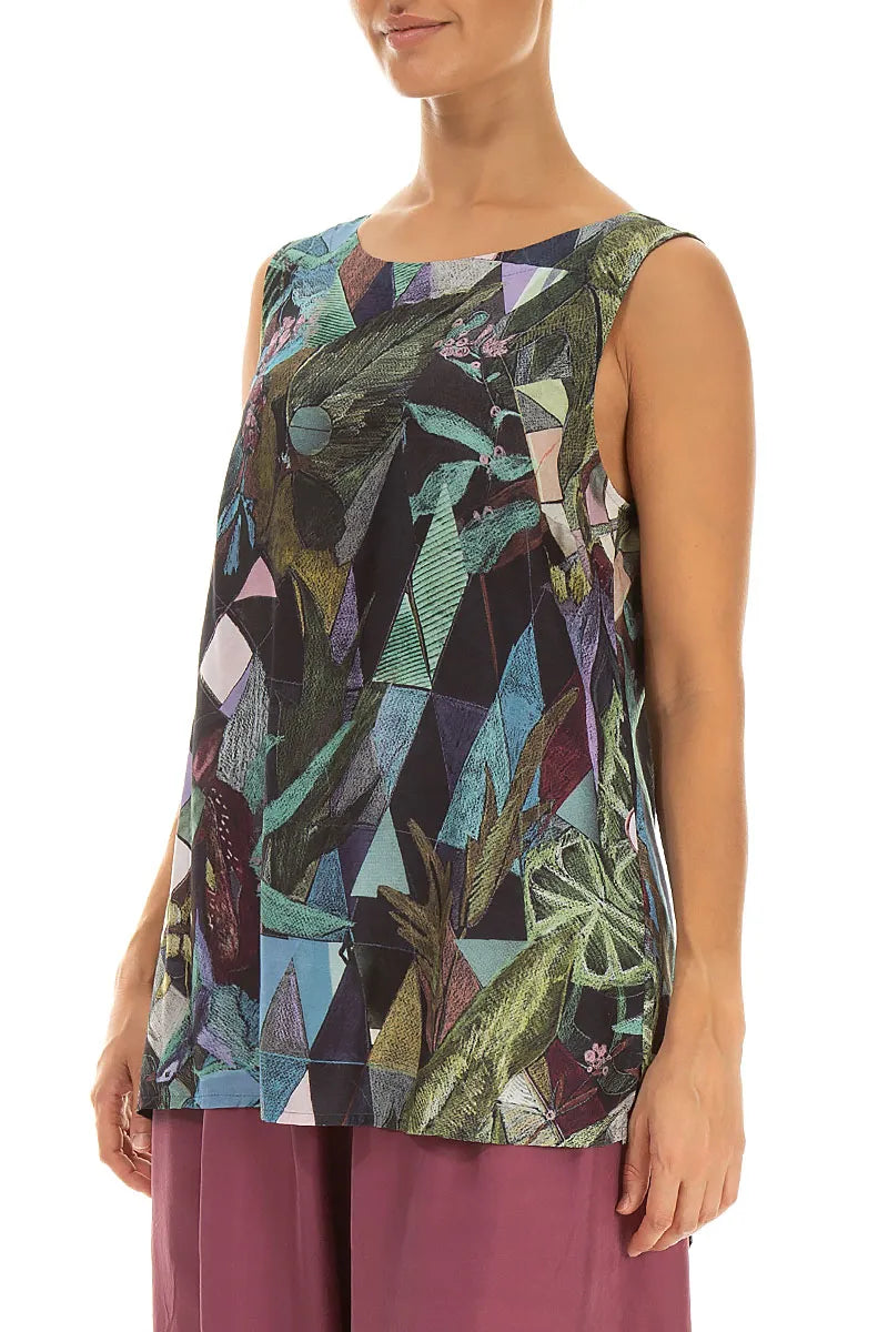 Sleeveless Art Mosaic Silk Bamboo Top