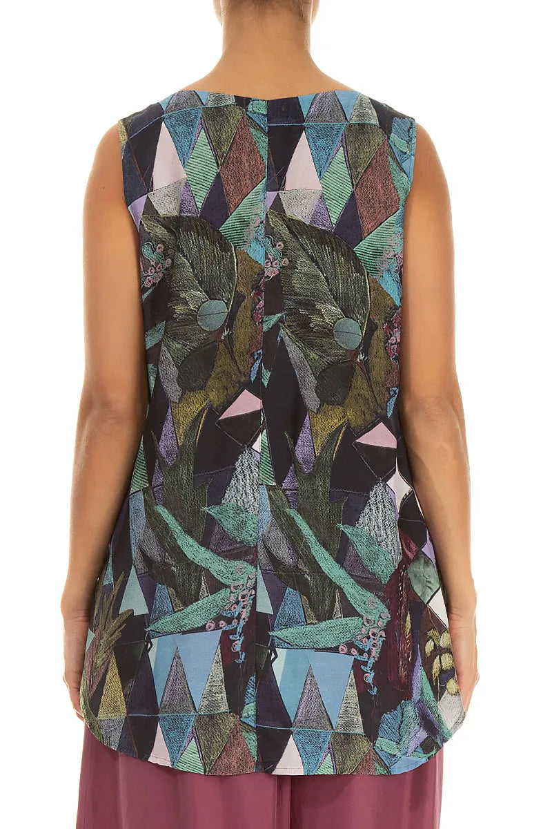 Sleeveless Art Mosaic Silk Bamboo Top