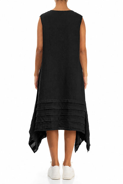 Ärmelloses asymmetrisches schwarzes Leinenkleid