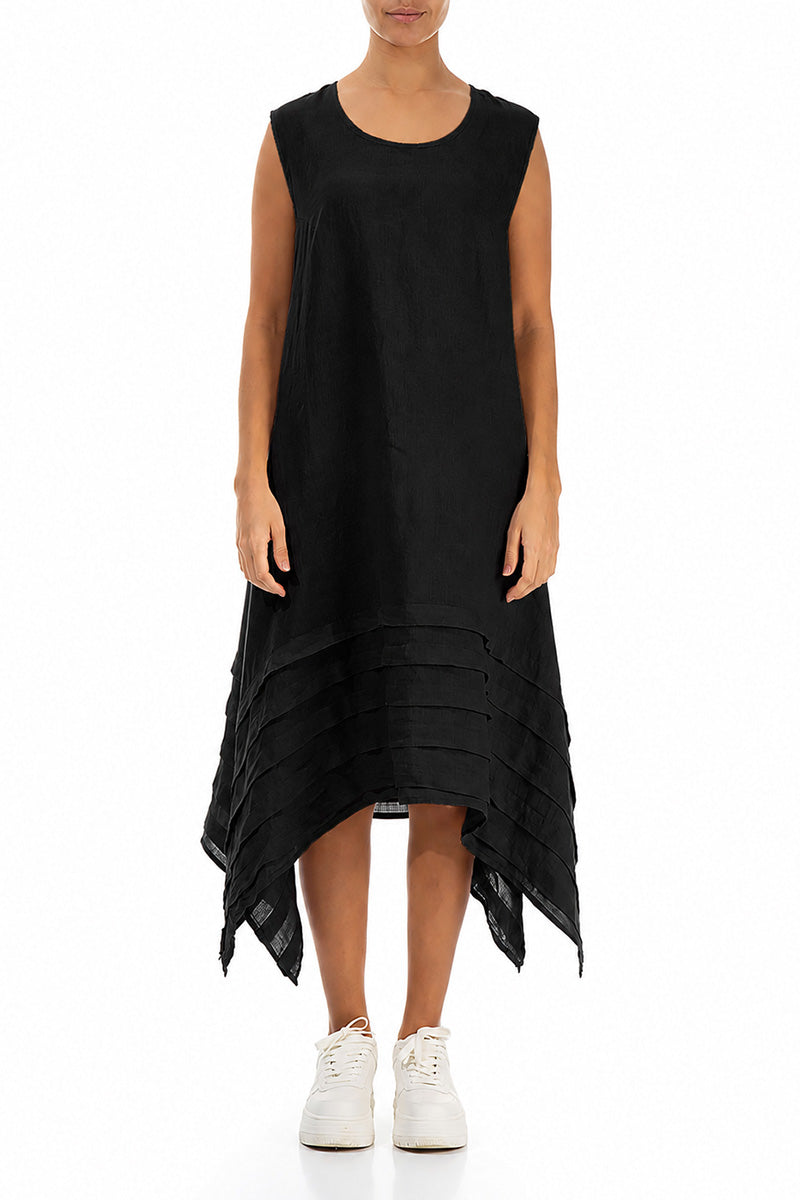 Ärmelloses asymmetrisches schwarzes Leinenkleid