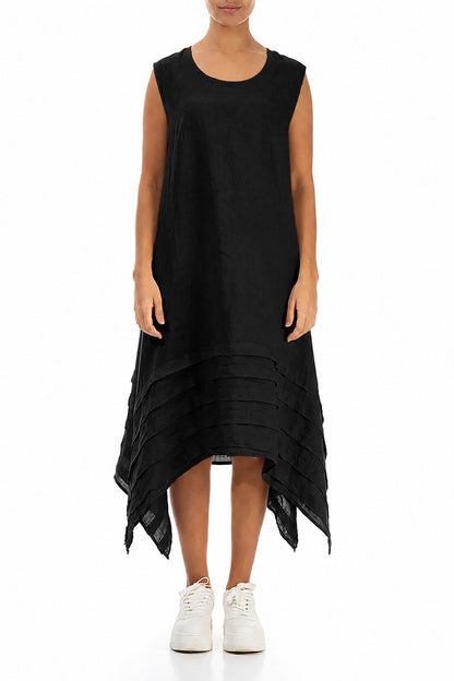 Ärmelloses asymmetrisches schwarzes Leinenkleid
