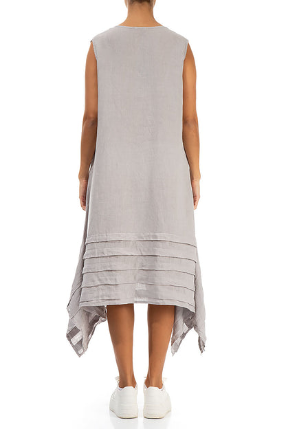 Sleeveless Asymmetric Taupe Linen Dress 2